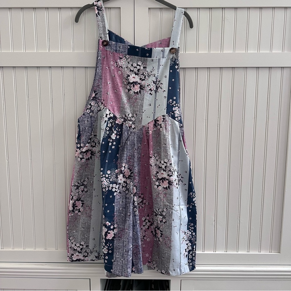 Floral Patchwork Women's Jumpsuit Knee-length with Pockets